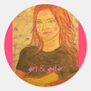 Sticker Rond fille et guitare
