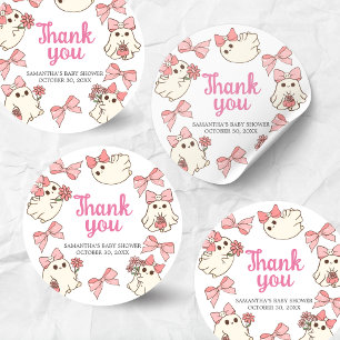 Sticker Rond Fille Fantôme Petit Boo Halloween Baby shower