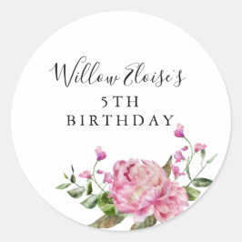 Sticker Rond Fille Fleur Rose Anniversaire Favoriser