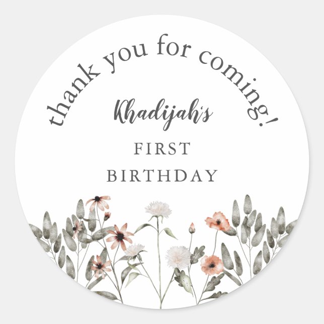 Sticker Rond Fille fleur sauvage fête d'anniversaire Favoriser (Devant)