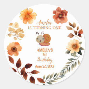 Sticker Rond Fille fleur sauvage personnalisée 1er anniversaire
