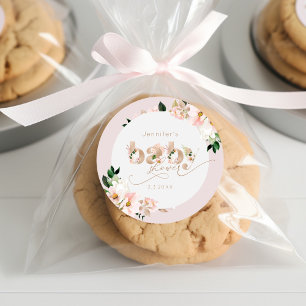 Sticker Rond Fille florale rose pâle baby shower élégant