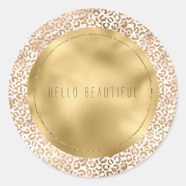 Sticker Rond Fille Glam Empreinte de léopard rose or personnali (Devant)