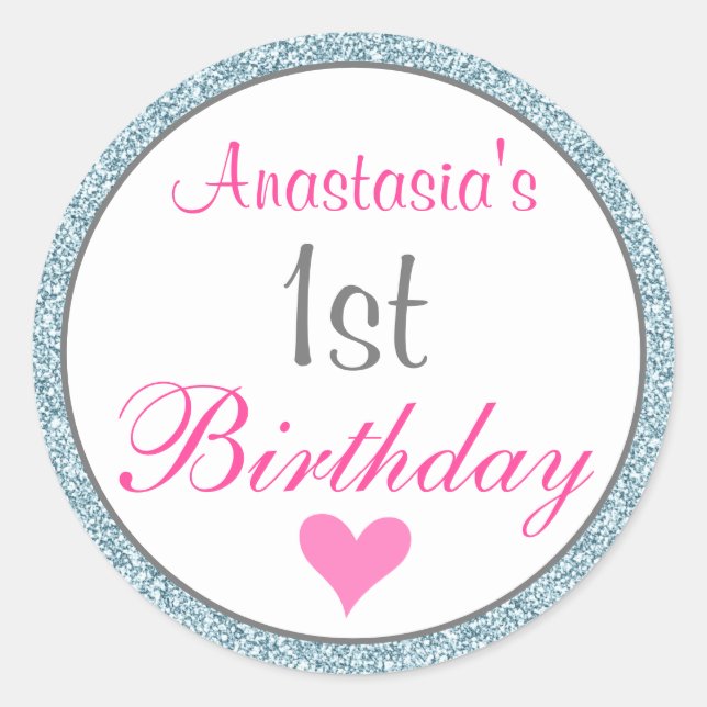 Sticker Rond Fille Glam rose et bleu clair Parties scintillant  (Devant)