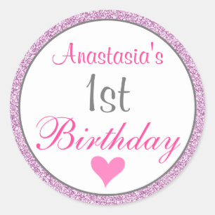 Sticker Rond Fille Glam rose Lilac violet Parties scintillant 1