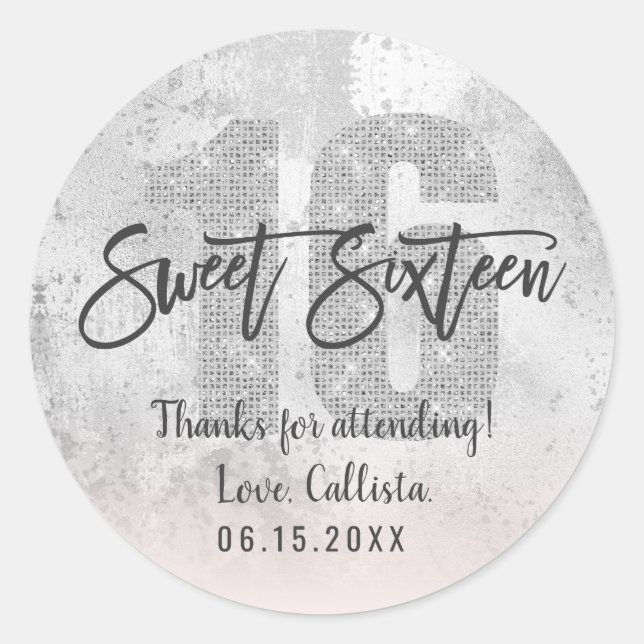 Sticker Rond Fille Grunge Argent Rose Parties scintillant Peau  (Devant)