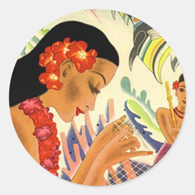 Sticker Rond Fille hawaïenne (Devant)