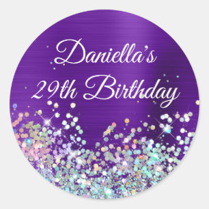Sticker Rond Fille Indigo Purple Foil Holo Parties scintillant 