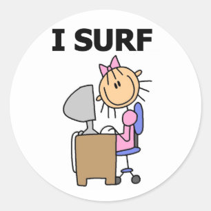 Sticker Rond Fille Je Surf les maillots et les cadeaux Web