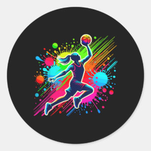 Sticker Rond Fille Joueuse de Baseball