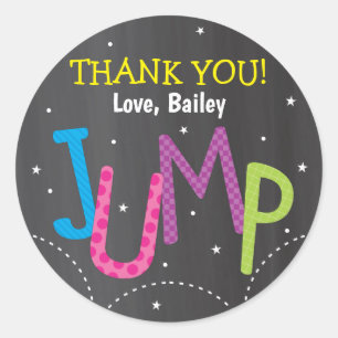 Sticker Rond Fille Jump Trampoline Anniversaire Fête Bounce Hou