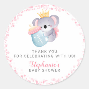 Sticker Rond Fille Koala Ours Baby shower rose Favoriser