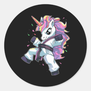 Sticker Rond Fille licorne karaté arts martiaux taekwondo kickb