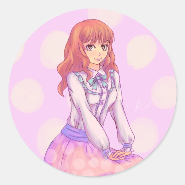 Sticker Rond Fille Macaron rose (Devant)
