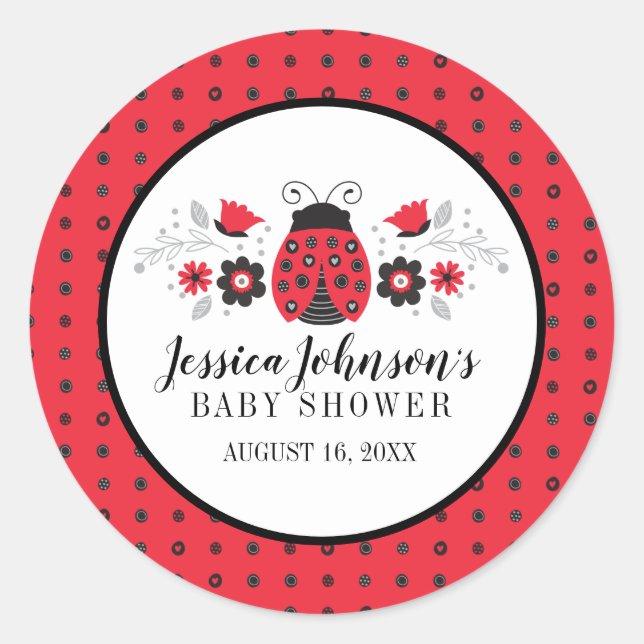 Sticker Rond Fille mignonne Baby shower rouge Ladybug (Devant)