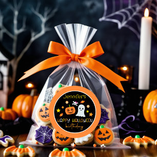 Sticker Rond Fille mignonne Citrouille Fantôme Joyeux Halloween