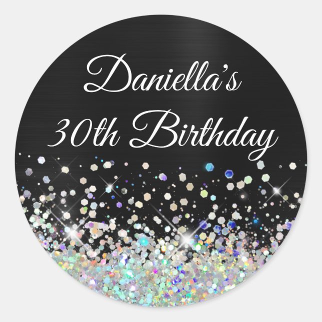 Sticker Rond Fille noire Ombre Holo Parties scintillant 30e ann (Devant)