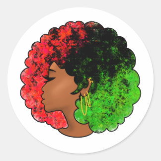 Sticker Rond Fille noire panafricaine femme rouge vert fierté a