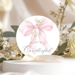 Sticker Rond Fille Onederful avec un nœud rose 1er Anniversaire