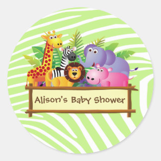 Sticker Rond Fille ou garçon unisex Baby shower jungle safari f