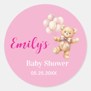 Sticker Rond Fille ourson en peluche Baby Shower