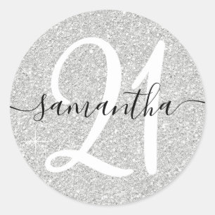 Sticker Rond Fille Pale Faux Parties scintillant Argent Personn