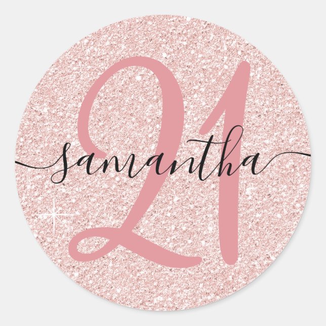 Sticker Rond Fille Pale Rose Gold Faux Parties scintillant Pers (Devant)