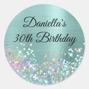 Sticker Rond Fille Pale Turquoise Holo Parties scintillant Anni