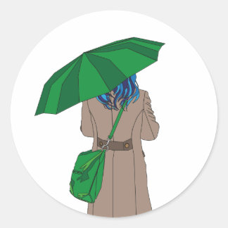 Sticker Rond Fille parapluie