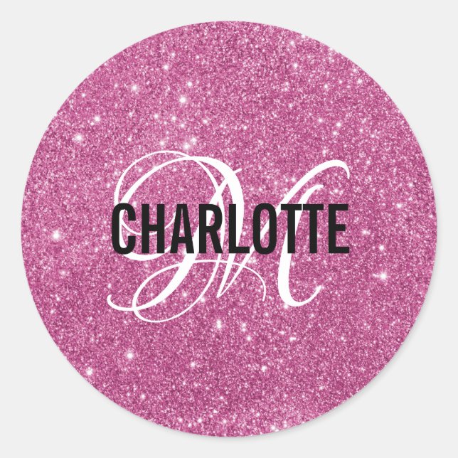 Sticker Rond Fille Parties scintillant rose chaud Nom du monogr (Devant)