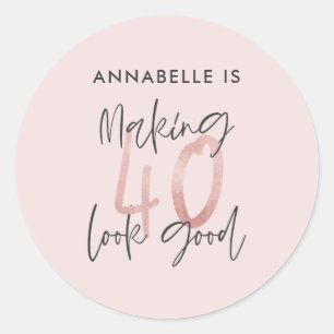 Sticker Rond Fille parties scintillant rose moderne design 40e 