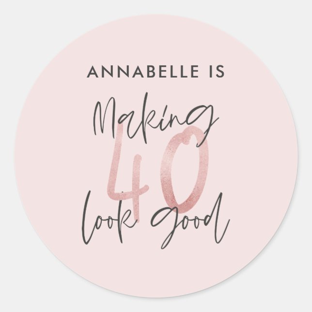 Sticker Rond Fille parties scintillant rose moderne design 40e  (Devant)