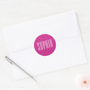 Sticker Rond Fille Parties scintillant rose Nom mignon Étincell