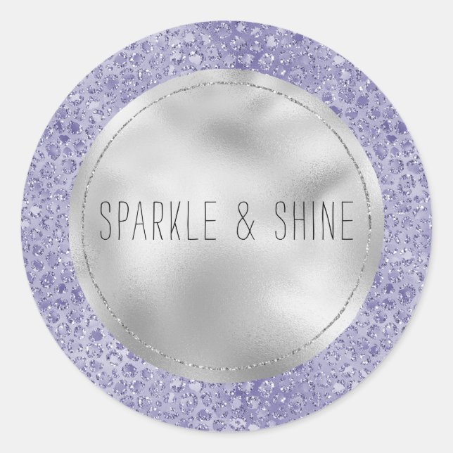 Sticker Rond Fille Parties scintillant violet Empreinte de léop (Devant)