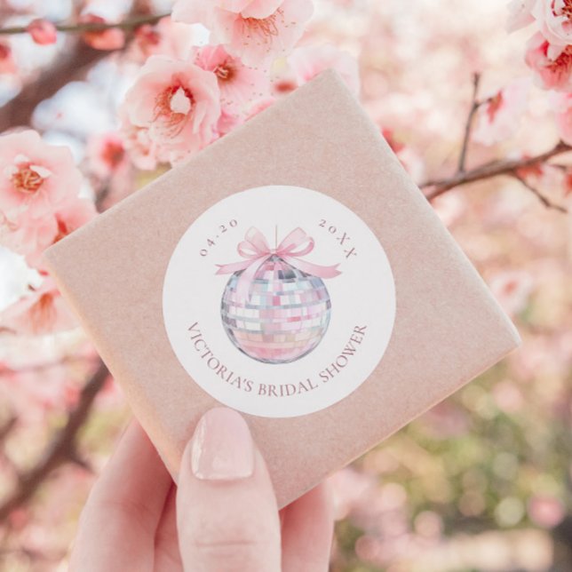 Sticker Rond Fille Pink Disco Ball Élégante Fête des mariées (Créateur téléchargé)