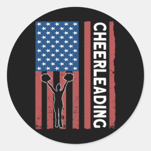 Sticker Rond Fille Pom-Pom Fille Drapeau Usa Cheerleading 