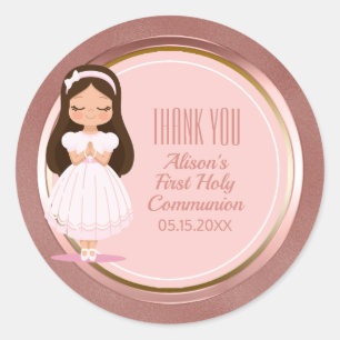 Sticker Rond Fille première communion rose Rose Enveloppe Phoqu