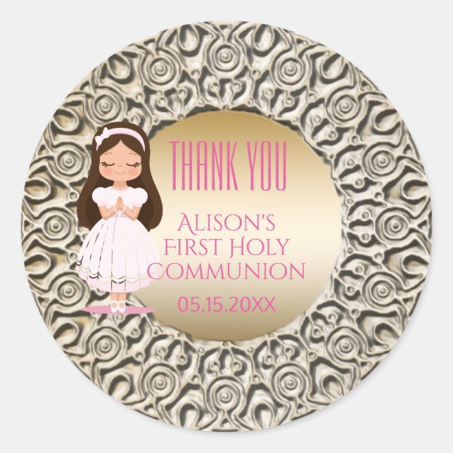 Sticker Rond Fille Première Sainte Communion Or rose (Devant)