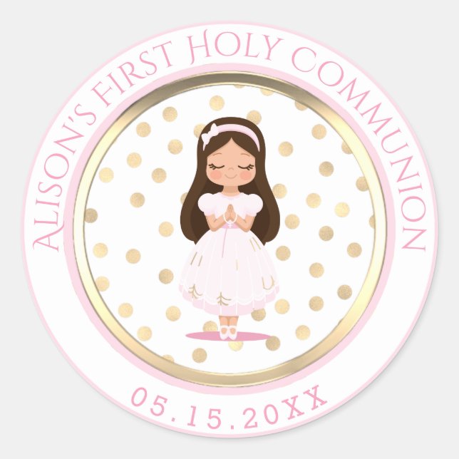 Sticker Rond Fille Première Sainte Communion Or rose (Devant)