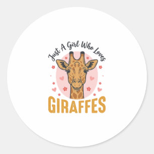 Sticker Rond Fille qui aime les girafes Design de gravure vinta