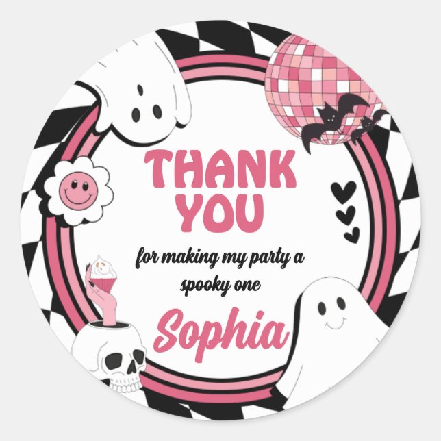 Sticker Rond Fille Retro Fantôme Halloween Anniversaire (Devant)