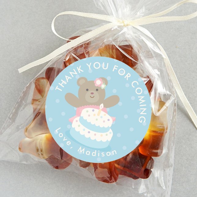 Sticker Rond Fille rose Ballerina Bear Cub Merci d'anniversaire (Créateur téléchargé)