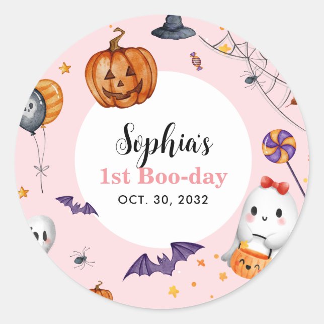 Sticker Rond Fille rose Éffrayant Halloween Anniversaire Favori (Devant)