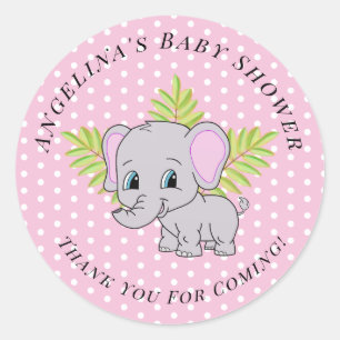 Sticker Rond Fille rose Eléphant mignon Baby shower