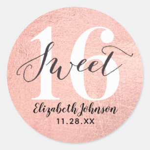 Sticker Rond Fille Rose Gold Foil Sweet 16 Anniversaire Classic