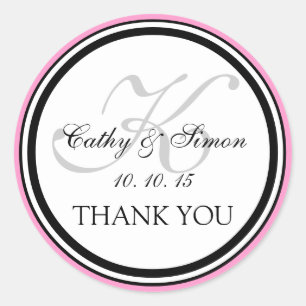 Sticker Rond Fille rose noir Monogramme K Mariage Merci