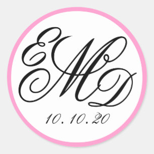 Sticker Rond Fille Rose, Noir Trois Initiales Mariage Monogramm