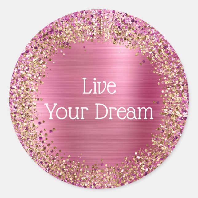 Sticker Rond Fille rose or brillant Parties scintillant étincel (Devant)