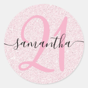 Sticker Rond Fille rose pâle Parties scintillant Faux Personnal
