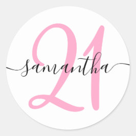 Sticker Rond Fille rose Personnalisée 21